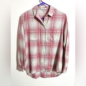 Madewell oversized flannel Sunday Shirt in Pink Plaid with pockets, size XXS